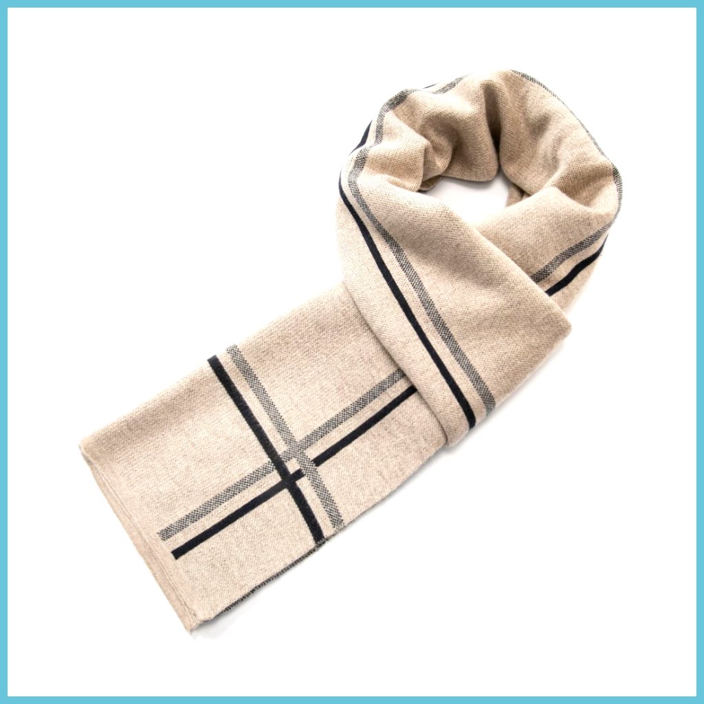Merino Wool Scarf For Men, Striped Pattern, Winter Warmth